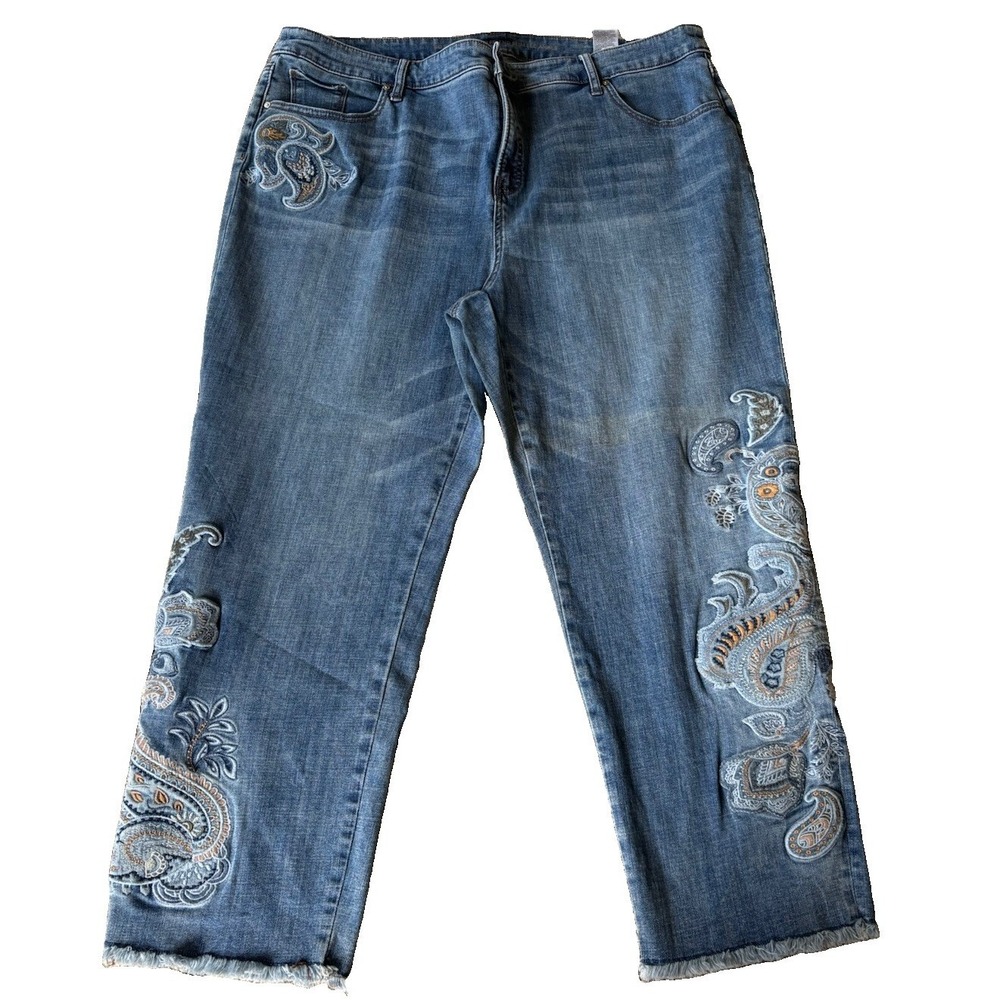 Chico's So Slimming Girlfriend Slim Leg Ankle Paisley Embroidered Jeans 4R (20R)